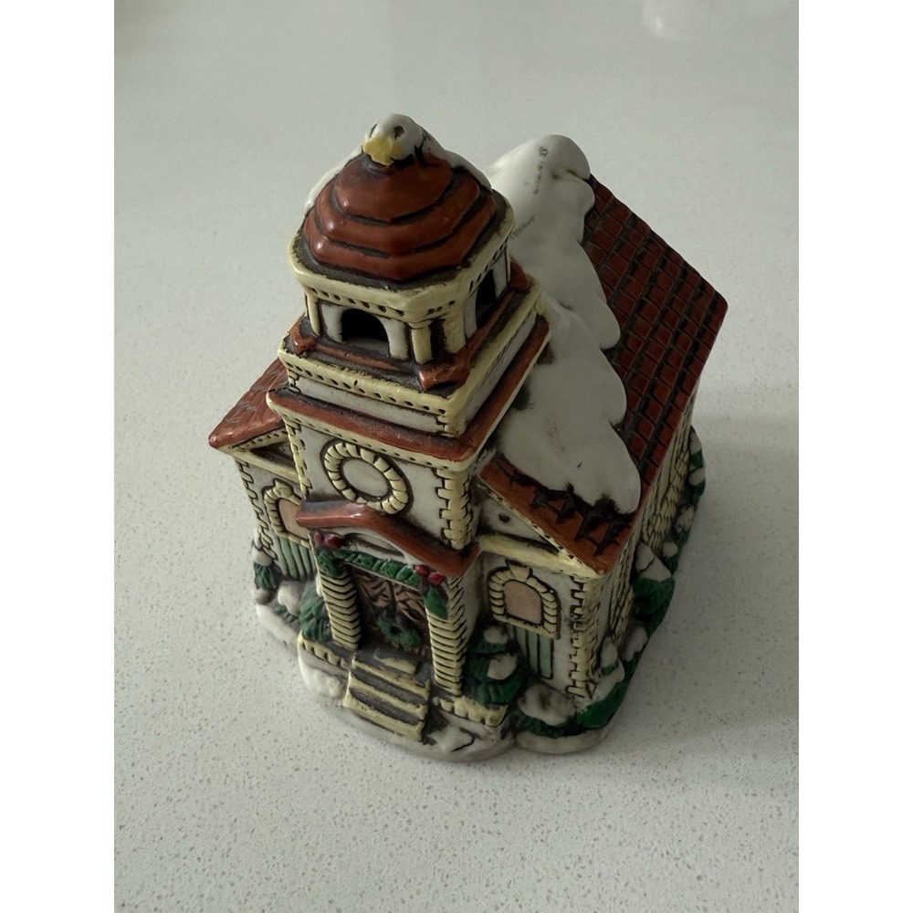 Vtg 1986 Lefton Hand-Painted Porcelain Church Antiqued Music Box Amazing Grace